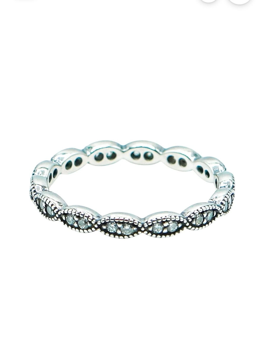 EUC Pandora Sparkling Leaves Sterling Silver Stackable Ring Cubic Zirconia 6